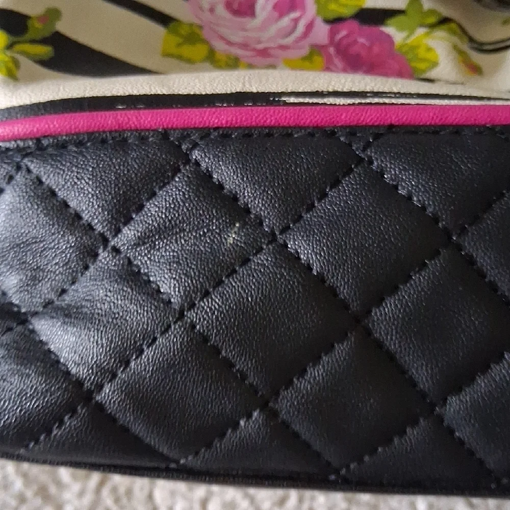 Betsey Johnson Black & Pink Floral Striped Satchel